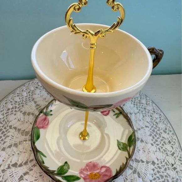 Franciscan Desert Rose Two-Tier Teacup Jewelry Tray - Picture 4 of 4